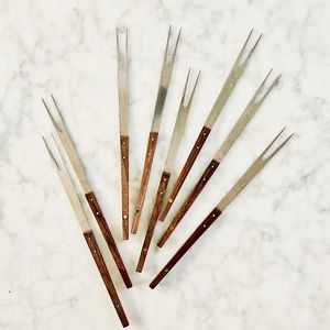 LAST CHANCE‼️ Original Mid Century Modern Rosewood Stainless Steel Fondue Forks